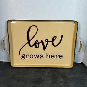 Tender Heart Treasures Love Grows Here Enamel Serving Tray Cream Green 2004 VTG